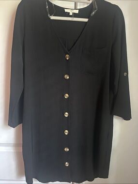 entro Black Button-Front Casual Women’s Dress with POCKETS!
